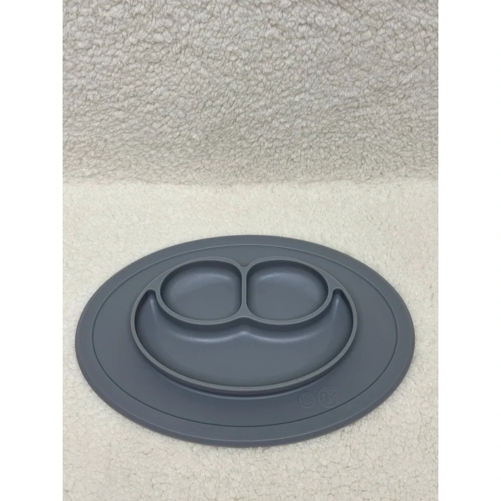 EZPZ Happy Mat Silicone Suction Plate Gray Toddler Feeding Placemat